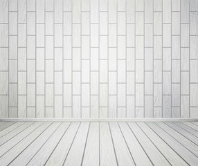 white room interior with brick wall and wood floor