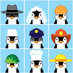 Cute Penguins of Different Professions. Vector Illustration.