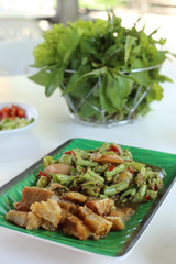 Long Bean Spicy Salad with Crispy fried streaky pork recipe.