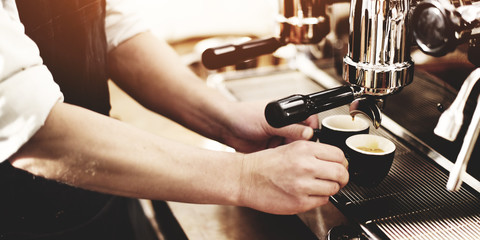Barista Coffee Maker Machine Grinder Portafilter Concept - obrazy, fototapety, plakaty