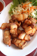 Crispy fried streaky pork recipe.