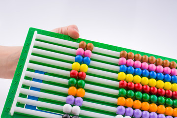 Hand using an abacus