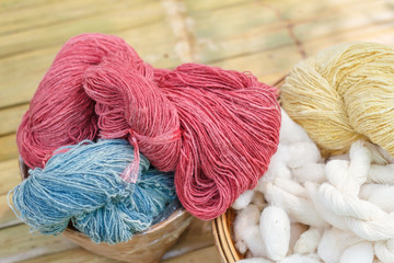 Colorful raw silk thread. Hand made raw silk thread. 