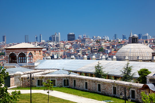 The view of the Istanbul from the courtyard of Suleymaniye Mosqu