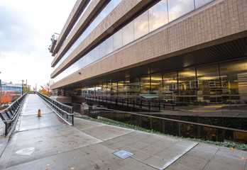 empty footpath near modern building in seattle