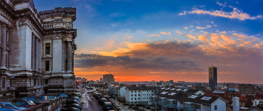 Cityscape Of Brussels At Sunset