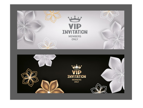 VIP invitation cards with abstract flowers and crown