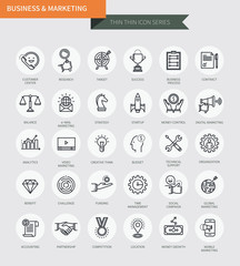Thin thin line icons set of business & marketing, modern simple style