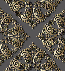 Seamless luxury 3d gold paisley illustration vector