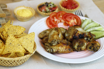 wings barbecue sauce vegetables