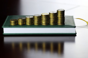 coin exchange rate glasses pen notebook