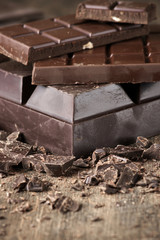 Various chocolate on wood