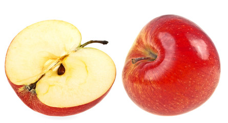 Apple and half on a white background