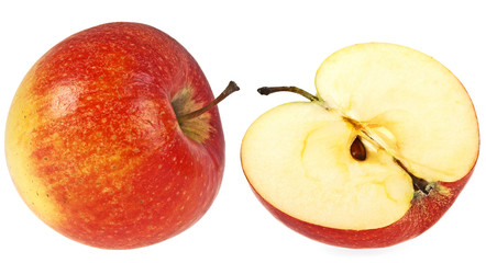 Apple and half on a white background