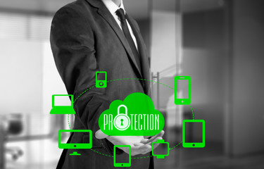 Protect cloud information data concept. Security and safety of cloud data