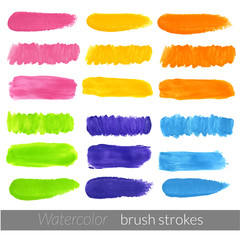Colored watercolor brush strokes set.