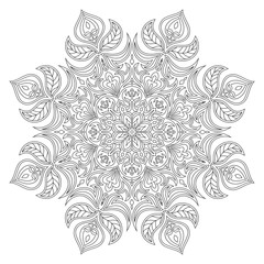 Vector Mandala. Oriental decorative element. Islam, Arabic, Indian, turkish, pakistan, chinese, ottoman motifs. Ethnic design elements. Hand drawn mandala. Monochrome contour mandala for coloring.