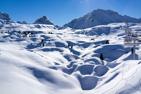 View of mountain tops. Ski resort of Paradiski, France