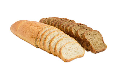 Two sliced loaf of bread with bran and brown bread