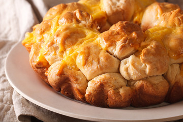 Homemade monkey bread with cheese macro on a plate. horizontal
