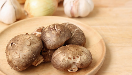 Shiitake mushroom on wooden table