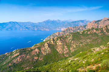 Fototapeta na wymiar Coastal landscape of Corsica with rocks