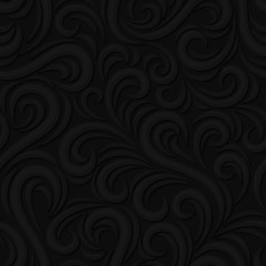 Swirl seamless pattern. Abstract black vector wavy background.