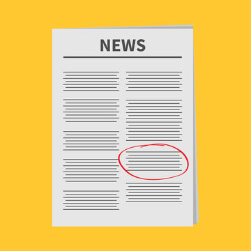 Newspaper icon Red pen skrible mark Flat design Isolated Yellow background