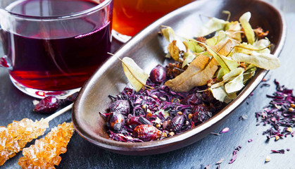 Dried red tea with hibiscus, linden,rosehip fruits and leaves