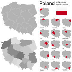 country Poland and voivodeships - obrazy, fototapety, plakaty