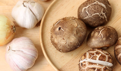 Shiitake mushroom on wooden table