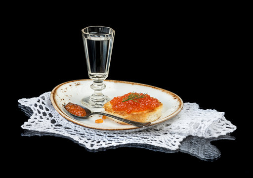 Red caviar and vodka