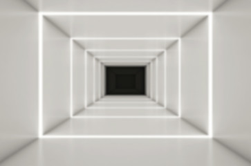 Abstract digital 3d white and light blue with empty illuminated white shining bent corridor interior - 3d render