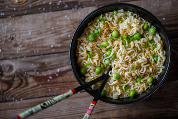 Chinese noodles. Top view.