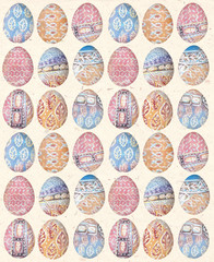 Hand drawn easter eggs. Set of Easter eggs with stripes, strokes, leaves and fish abstract patterns.
