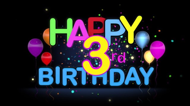 Happy 3rd Birthday Title seamless looping Animation for Presentation with dark Background.