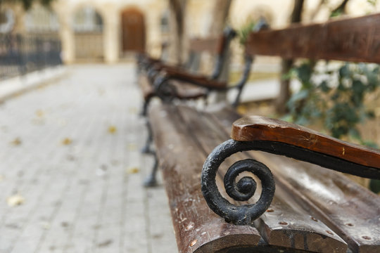 Benches in the park.Baku.Azerbaijan.Soft focus