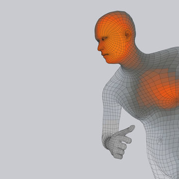 Running Man. Polygonal Design. 3D Model of Man. Geometric Design. Business, Science and Technology Vector Illustration. 3d Polygonal Covering Skin. Human Polygon Body. Human Body Wire Model. 