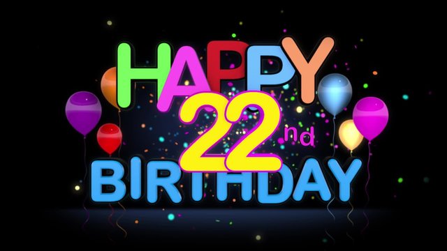Happy 22nd Birthday Title seamless looping Animation for Presentation with dark Background.