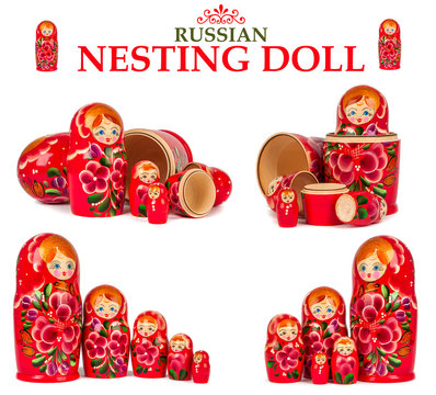set nesting dolls isolated