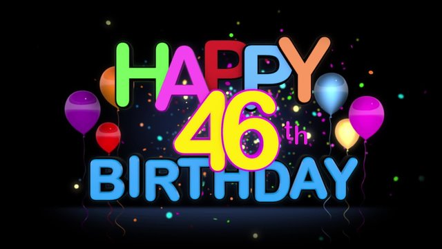 Happy 46th Birthday Title seamless looping Animation for Presentation with dark Background.