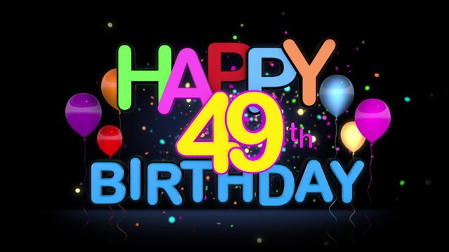 Happy 49th Birthday Title seamless looping Animation for Presentation with dark Background.