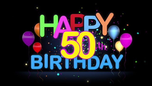 Happy 50th Birthday Title seamless looping Animation for Presentation with dark Background.