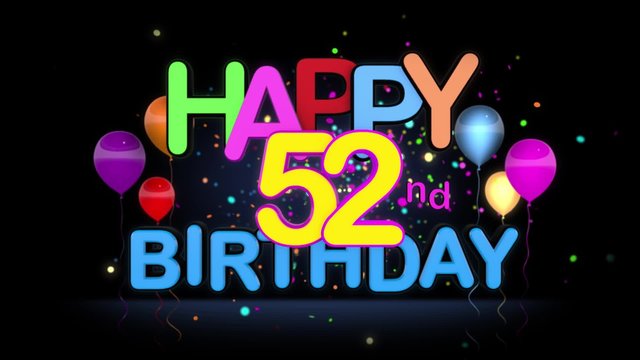 Happy 52nd Birthday Title seamless looping Animation for Presentation with dark Background.