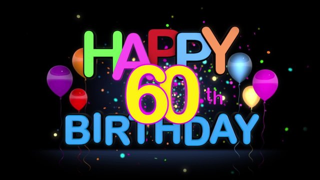 Happy 60th Birthday Title seamless looping Animation for Presentation with dark Background.
