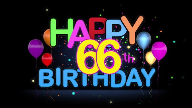 Happy 66th Birthday Title seamless looping Animation for Presentation with dark Background.