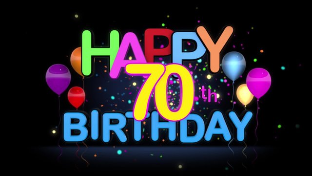 Happy 70th Birthday Title seamless looping Animation for Presentation with dark Background.