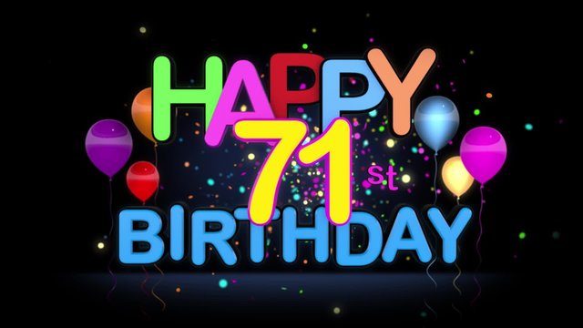 Happy 71st Birthday Title seamless looping Animation for Presentation with dark Background.
