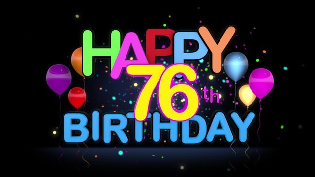 Happy 76th Birthday Title seamless looping Animation for Presentation with dark Background.