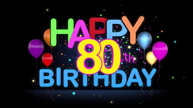 Happy 80th Birthday Title seamless looping Animation for Presentation with dark Background.